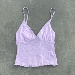 white fox boutique sheer ruffle triangle tank top lavender cami camisole purple